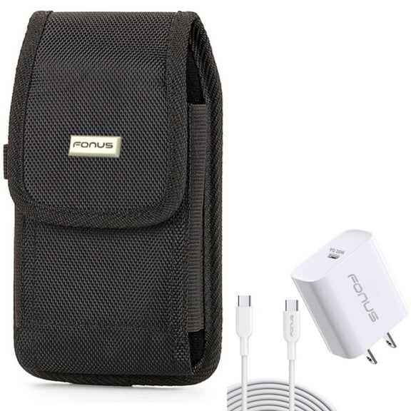 20W PD Home Charger & Case Belt Clip for Samsung Galaxy S24 Ultra/Plus - Fast Type-C 6ft Long Cable Quick Power, Rugged Holster Canvas Cover for Galaxy S24 Ultra/Plus