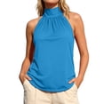 thumbnail image 2 of Wang6 Womens Plus Size Mock Neck Tank Tops Trendy Sleeveless Loose Fit Summer Tops Causal Solid Pleaded Tunic T Shirts Tees Sky Blue XL, 2 of 6