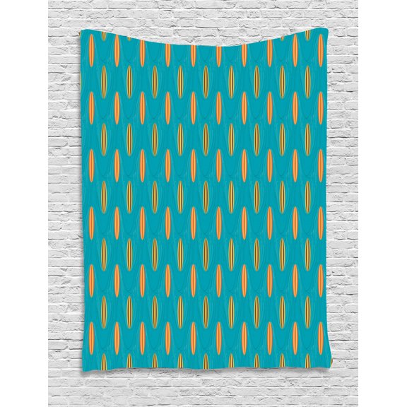 Retro Tapestry, Wave Board Summer Pattern Design with Elliptic Shapes Abstract Sea Inspired, Wall Hanging for Bedroom Living Room Dorm Decor, 60W X 80L Inches, Teal and Multicolor, by Ambesonne