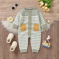 thumbnail image 2 of LIIPEE Girls Romper Long Sleeve Jumpsuit With Cute Stripe Pattern And Two Front Pockets Soft Warm Infant Baby Toddler Bodysuit Fall Winter Comfortable Breathable Daily Onesie,Light Green,9-12 Months, 2 of 9