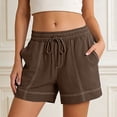thumbnail image 2 of Rggeeun Womens Shorts Solid Color Elastic High Waist Relaxed Fit Front Seam With Side Pockets & Adjustable Tie Wide Leg For Beach Surf Cozy Bottoms,Coffee,Xxl, 2 of 6