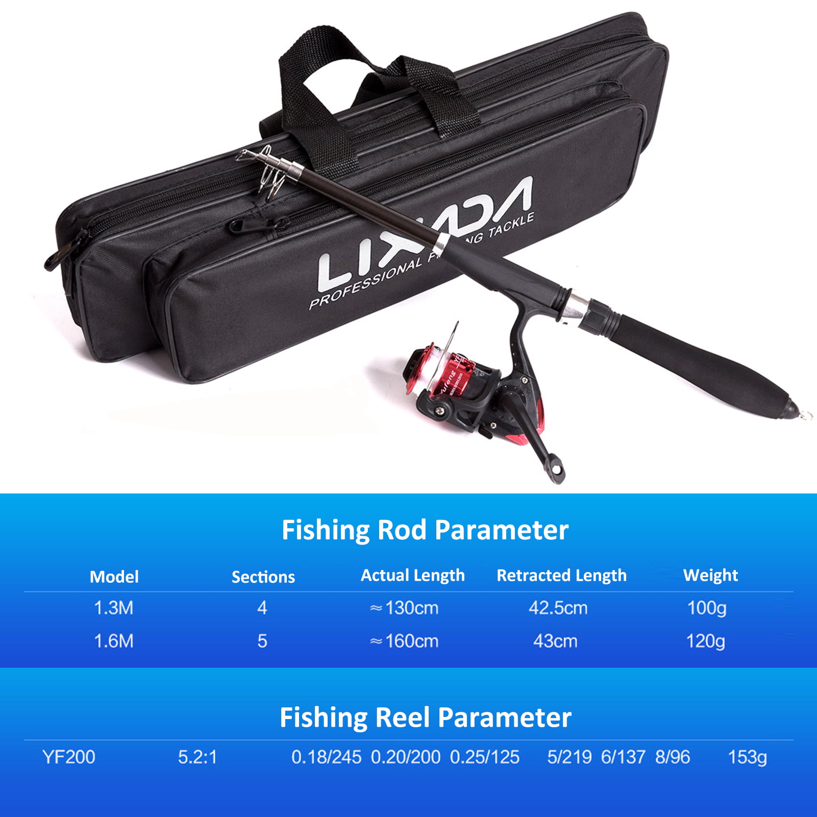 Details about   Lixada 1.3m Telescopic Fishing Rod Reel Combo Portable Organizer Bag Kits 
