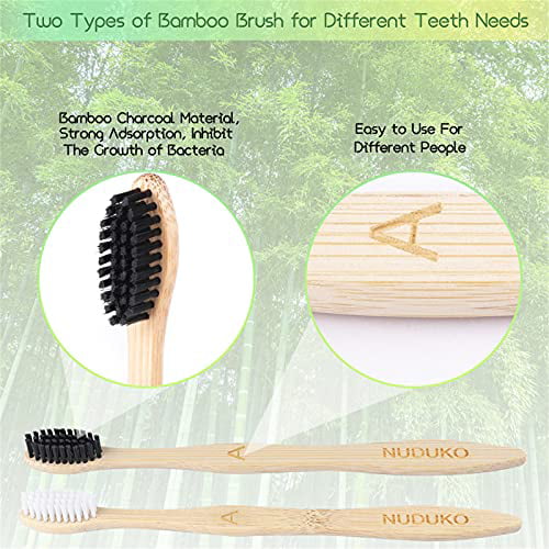 Organic Charcoal Wooden toothbrushes Green and Compostable SOOQOO Biodegradable Bamboo Toothbrushes Eco-Friendly 10 Pcs BPA Free Soft Bristles Toothbrushes Natural 