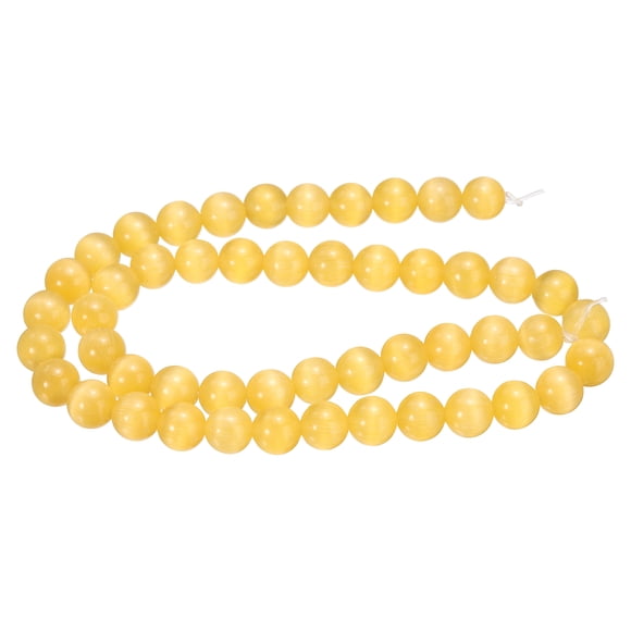 Uxcell 48pcs Orange Yellow Cat's Eye Stone Beads 8mm Round Smooth Gemstone Crystal Loose Bead for Jewelry Making Bracelets Necklace Earrings DIY