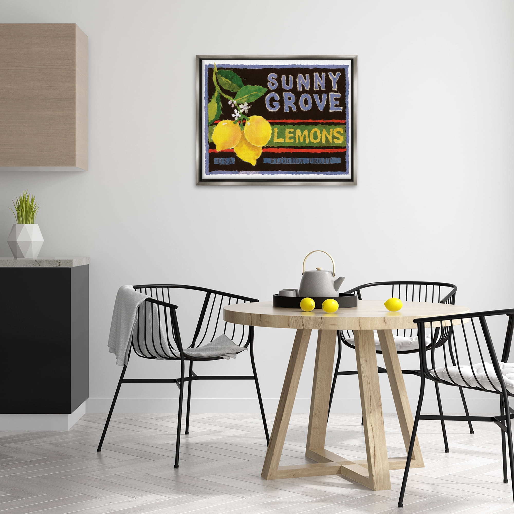 Stupell Industries Sunny Grove Lemons Food & Beverage Painting Gray Floater Framed Art Print Wall Art, 31 x 25