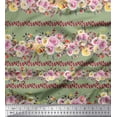 thumbnail image 1 of Soimoi Green Rayon Fabric Leaves & Pink Floral Print Sewing Fabric BTY 42 Inch Wide, 1 of 3