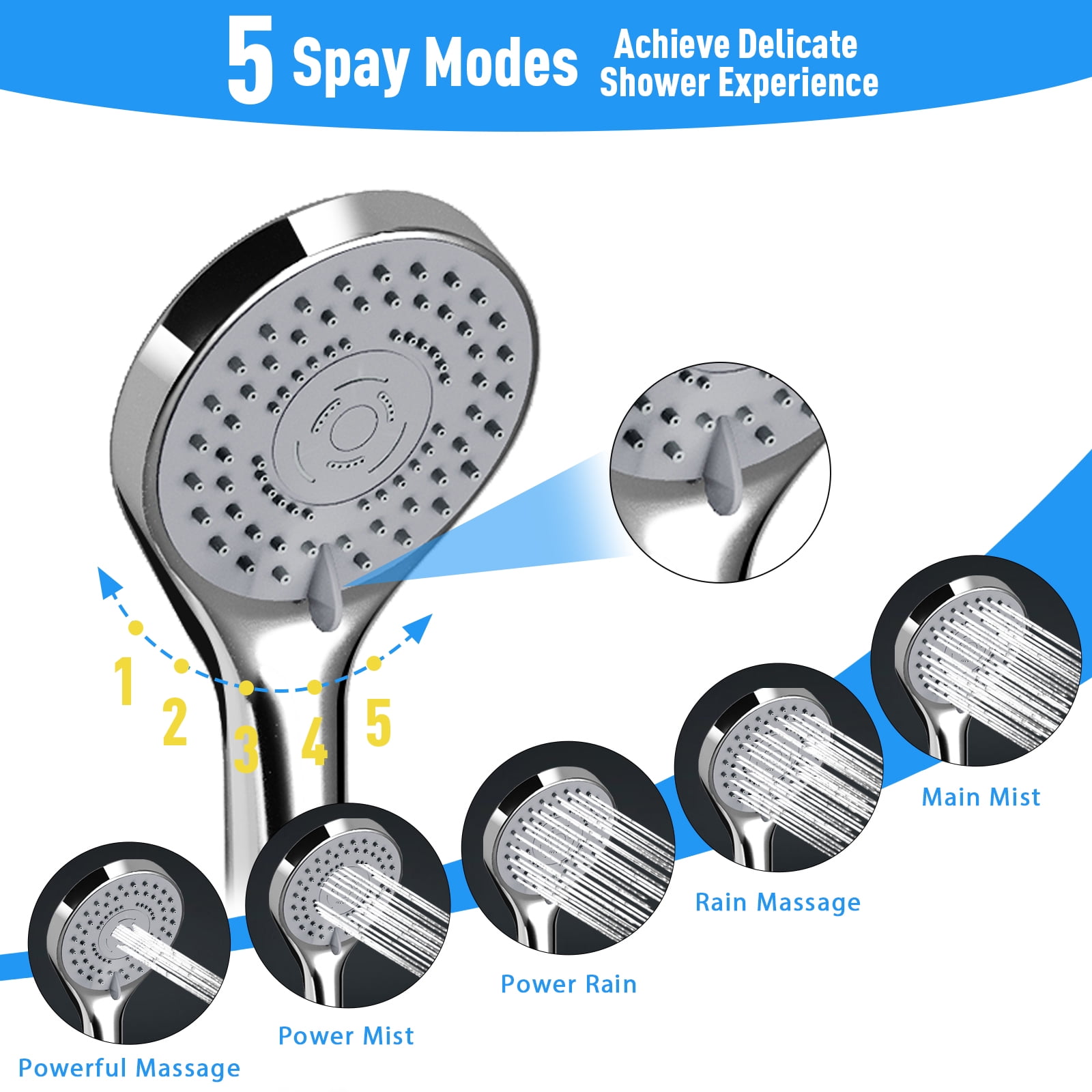 "Amobro 12\"" Magnetic Dual Shower Head, High Pressure Rainfall, Anti-Leak, Adjustable, Chrome, Matte Silver"