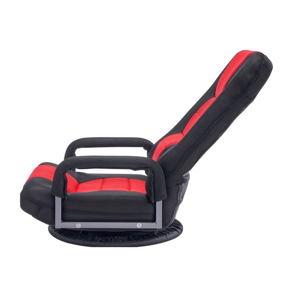 360-Degree Swivel Floor Gaming Chair with Adjustable Backrest&Lumbar Support, Foldable Recliner for TV, Reading, and Video Games, Red and Black Design