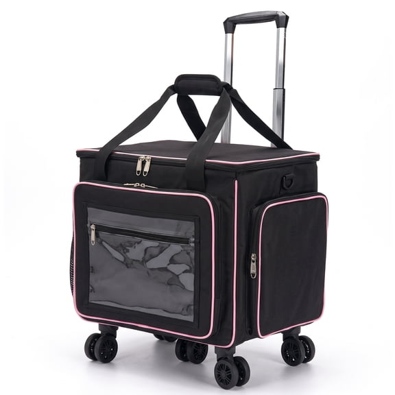 Rolling Craft Bag,Large Rolling Teacher Tote Bag with Laptop Compartment,Detachable Dolly,Roller Scrapbook Tote Bag Sewing Machine Storage Tote for Women,Craft,Teaching,Office, 5 Wheels, 17.3"
