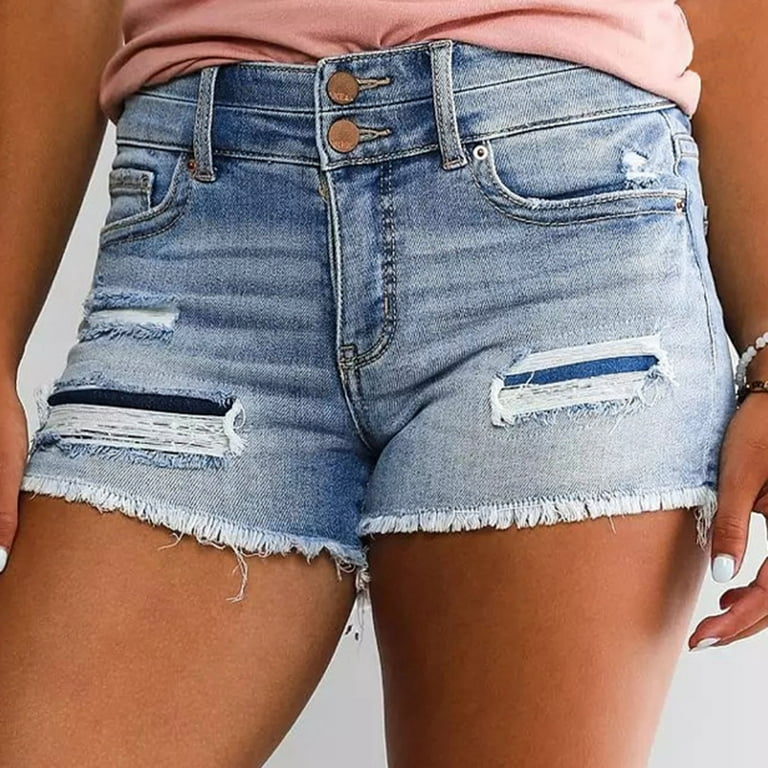 Women's Ripped Denim Shorts Stretchy High Waist Frayed Raw Jean Shorts  Distressed Teen Girls Casual Summer Hot Pants