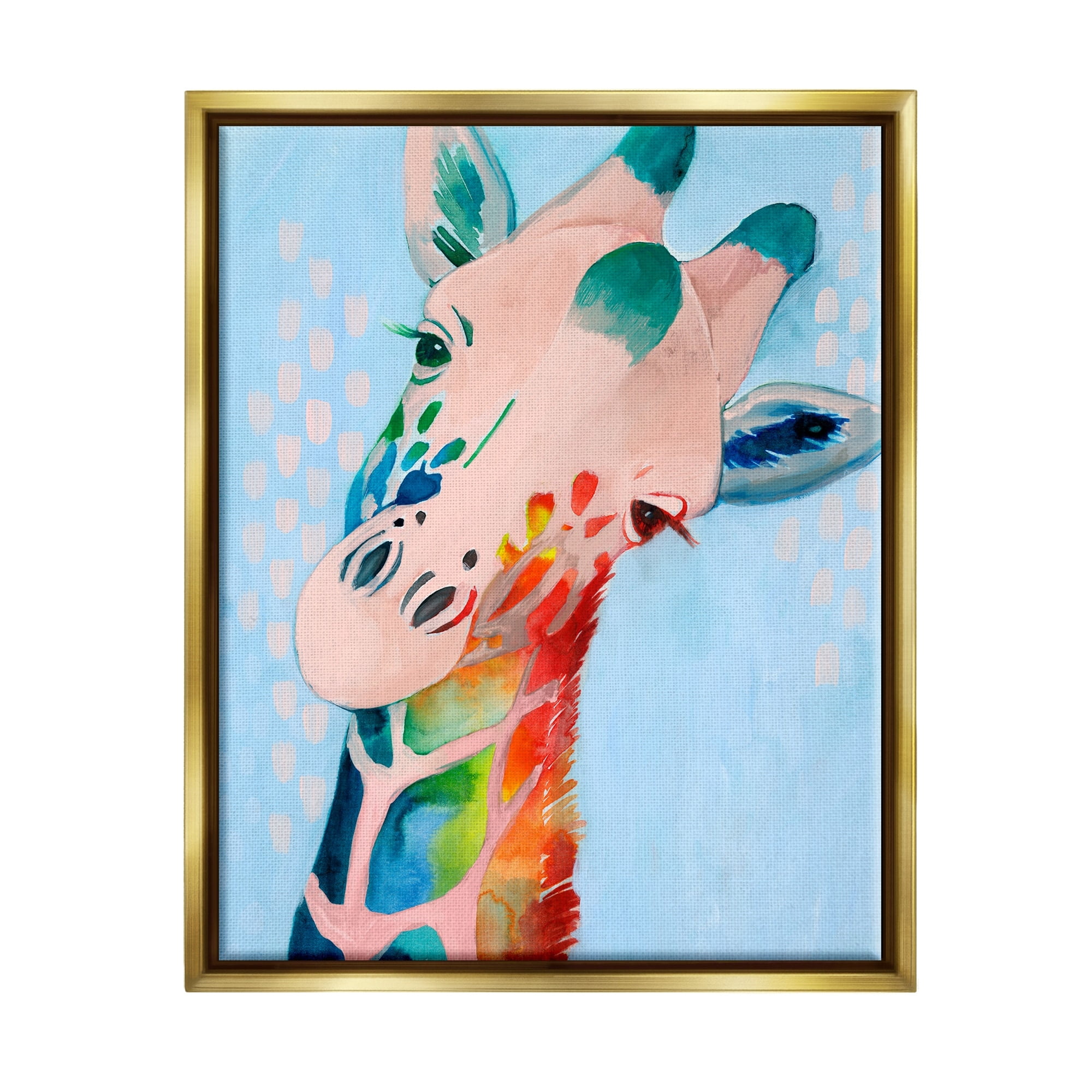 Stupell Industries Colorful Abstract Giraffe Animal Rainbow Blue Drawing Metallic Gold Framed Floating Canvas Wall Art, 16x20, by Grace Popp