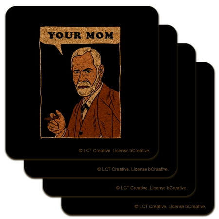 

Your Mom Sigmund Freud Funny Humor Low Profile Novelty Cork Coaster Set