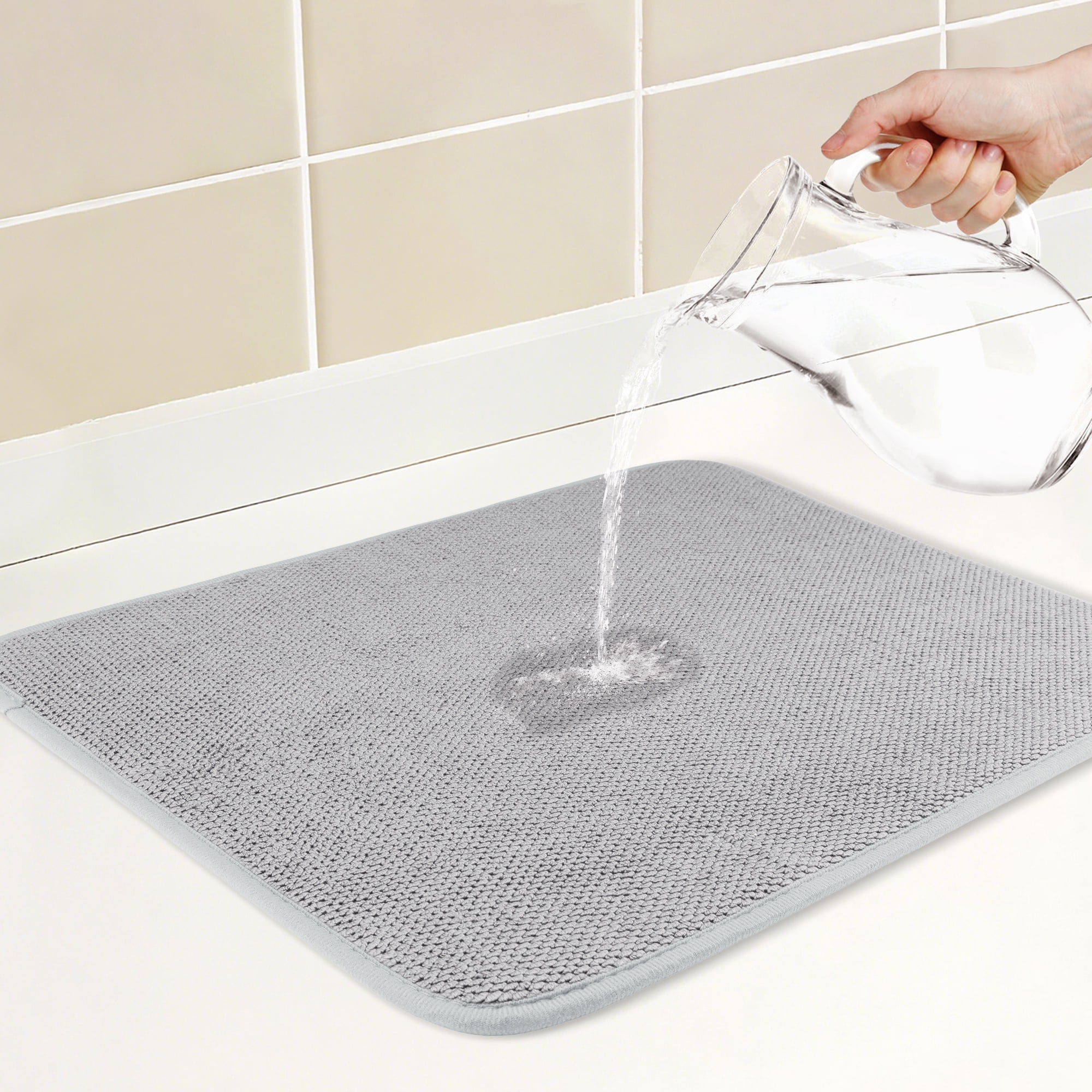 Unique Bargains Absorbent Microfiber Drying Mat for Kitchen Counter Gray 19.7*15.0 inch