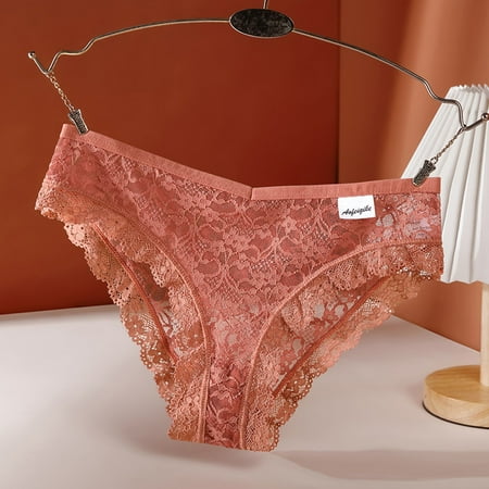 DondPO Womens Underwear Cotton Underwear Women Lace Panties Mid Waist Breathable Sexy Hollow Mesh Cotton Crotch Briefs Panties for Women Seamless Underwear Lingerie for Women Red L