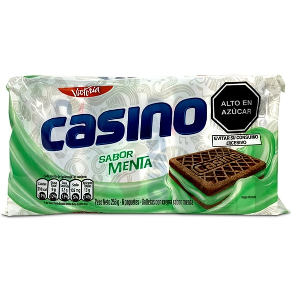 Victoria Casino Galleta Chocolate Crema sabor Menta 258g | Peruvian Chocolate Cookies with Mint Cream 10oz