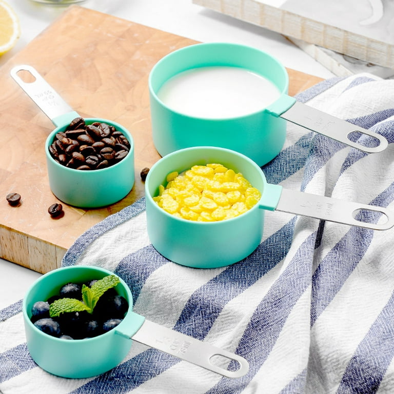 Measuring Cups and Spoons Set, Stainless Steel Metal Stackable Nesting Measure Cups,Teaspoon, Tablespoon, Green