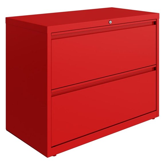 UrbanPro 36" Metal Lateral Filing Cabinet with 2 Drawers in Lava Red