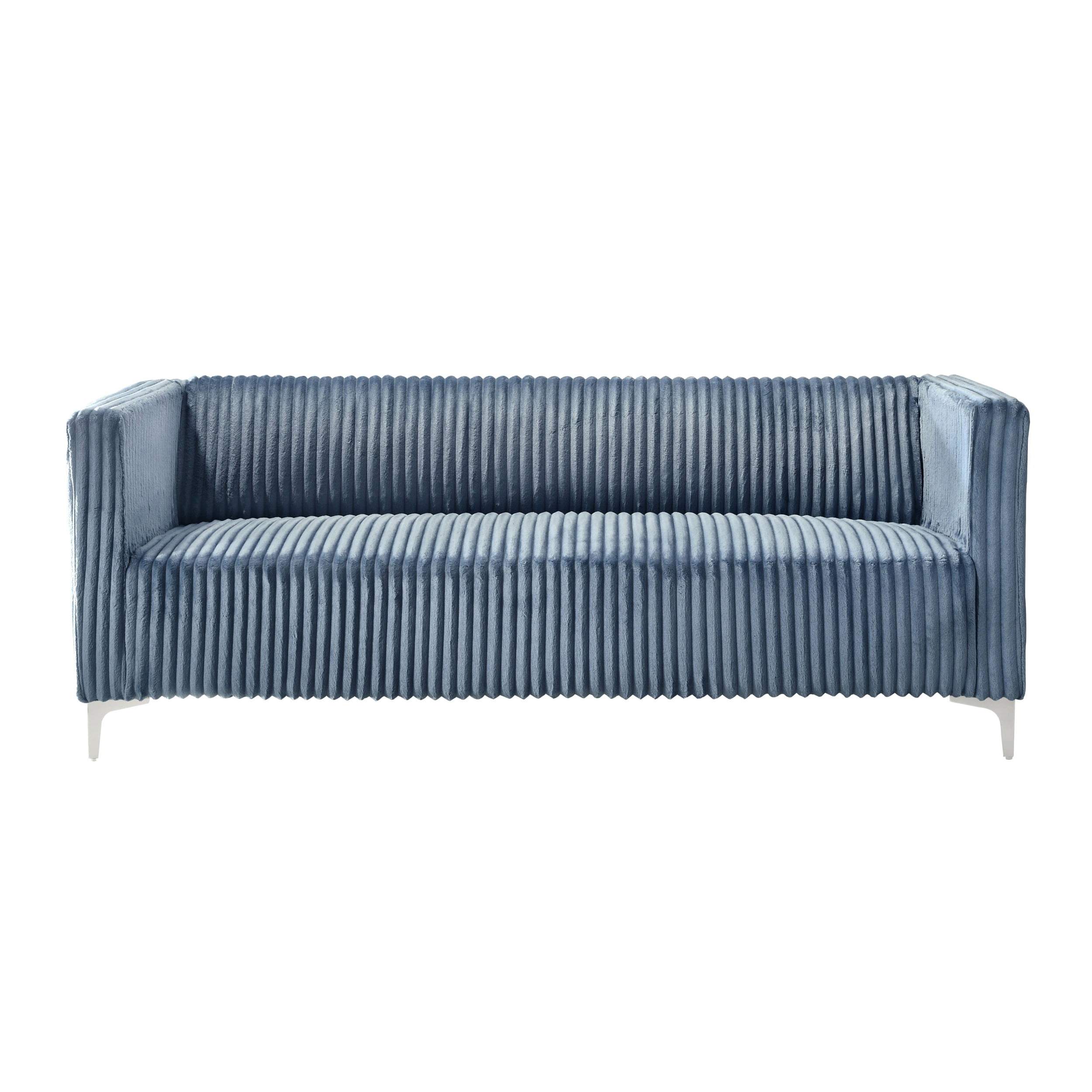 Home Design Gavin 2-Piece Velvet Living Room Set with Loveseat and Sofa, Square Arm Design, Channel Tufted Upholstery, Blue