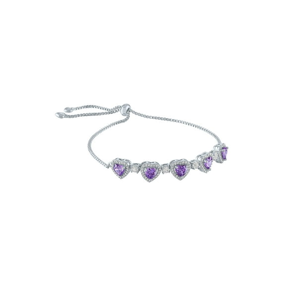 Ladies Brilliance Fine Jewelry Sterling Silver Plated Simulated Amethyst and CZ Adjustable Bracelet