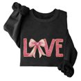 thumbnail image 2 of Novelty Bow Love Print Sweatshirt Women 2025 Valentine's Day Fleece Pullover Sweatshirts Cute Long Sleeve Crewneck Shirts Clothes Outfits(Black,M), 2 of 4