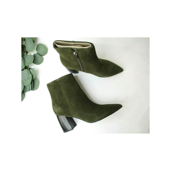 MARC FISHER Womens Green Cushioned Retire Pointed Toe Block Heel Zip-Up Leather Booties 8