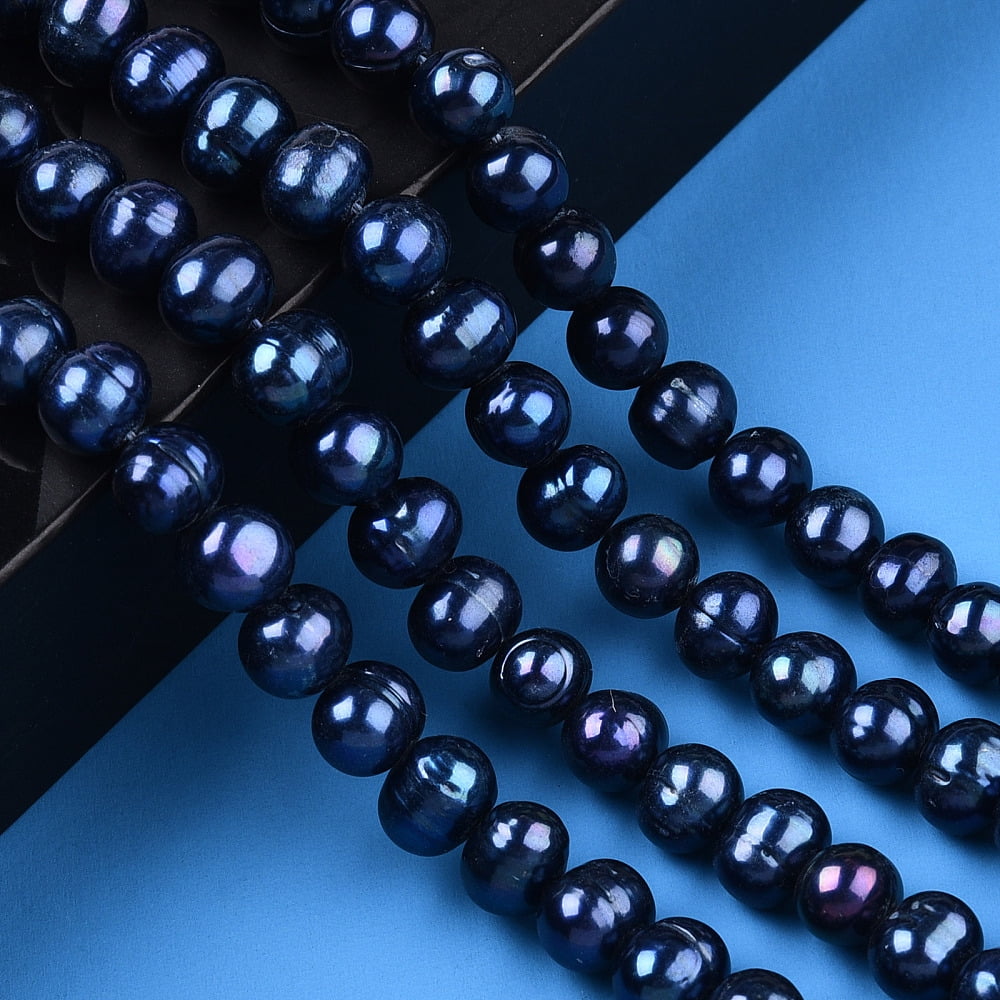 Cultured Freshwater Pearl Beads Strands Dyed Potato Prussian Blue 7~10x7~8mm Hole: 0.6~0.7mm 50pcs/strand 14.17 inch(36cm)