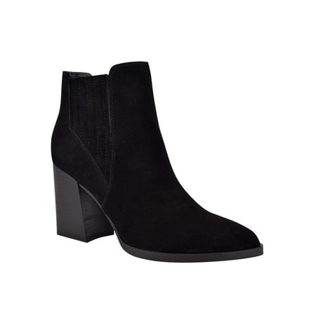 

MARC FISHER Womens Black Comfort Stretch Ellard Pointy Toe Block Heel Slip On Leather Booties 10 M