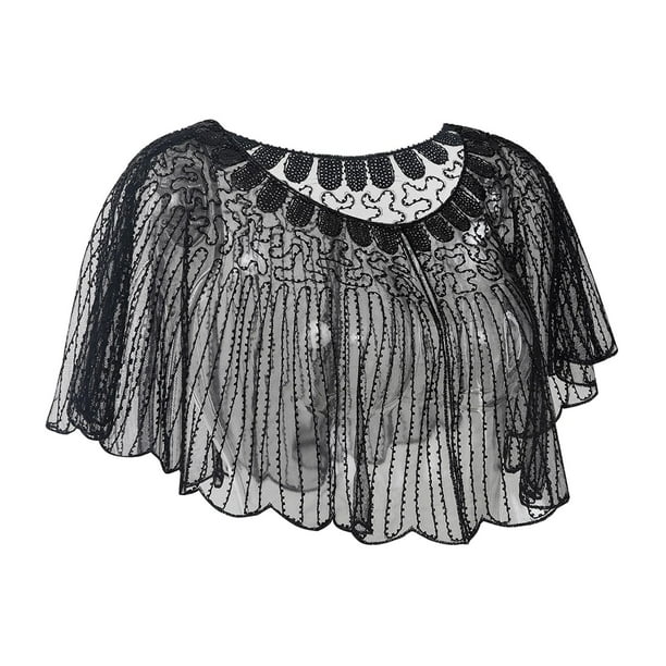 Chal de lentejuelas para mujer, para vestidos de mujer, ropa de moda, chal de novia, noche Negro