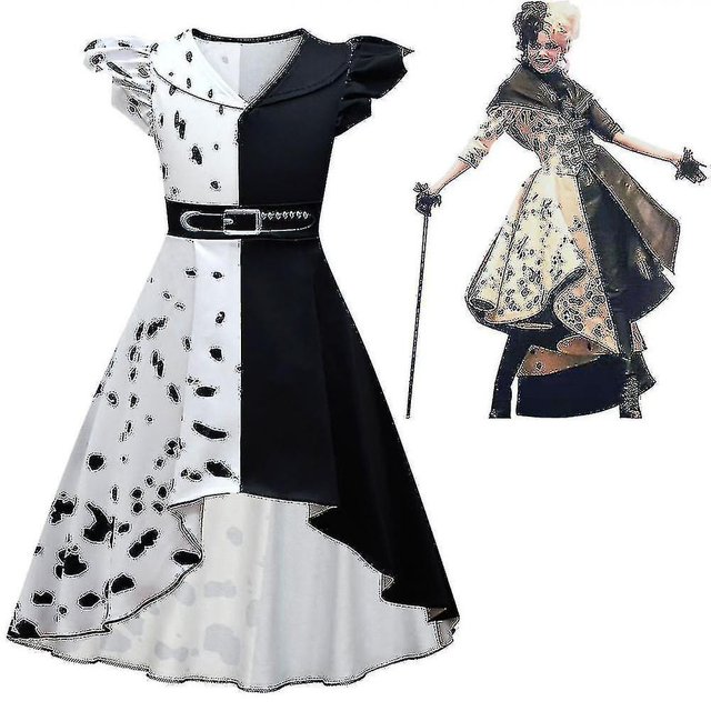 Vestido de disfraz de Cruella De Vil para niños de Halloween para Girls.yt