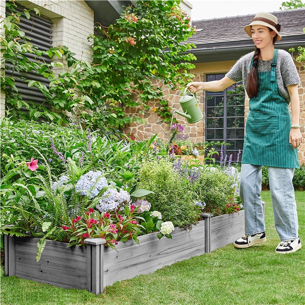Renwick Wooden Divisible Raised Garden Bed for Yard Greenhouse, Gray