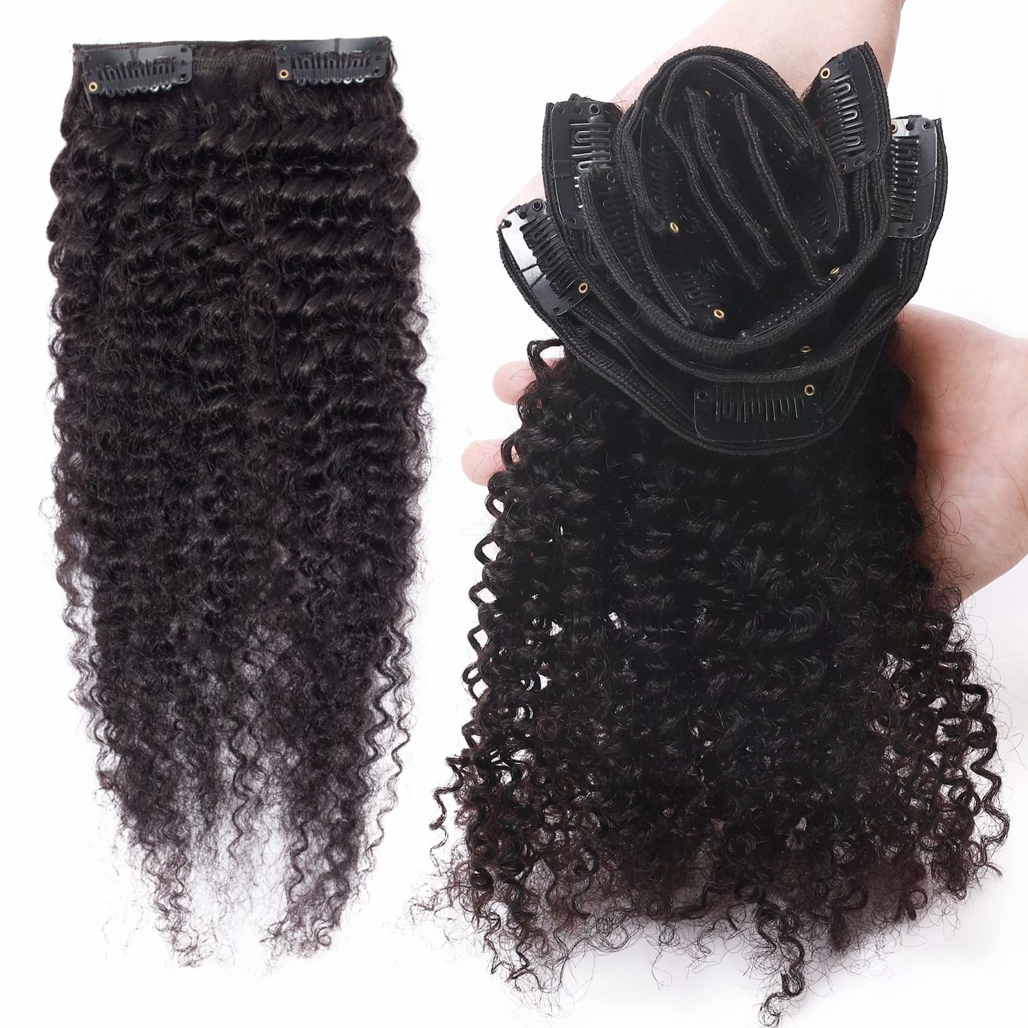 Benehair Clip In Human Hair Extensions Afro Kinky Curly Thick Full Head Double Weft Black African 100% Brazilian Remy Wavy Hair 8 Pieces