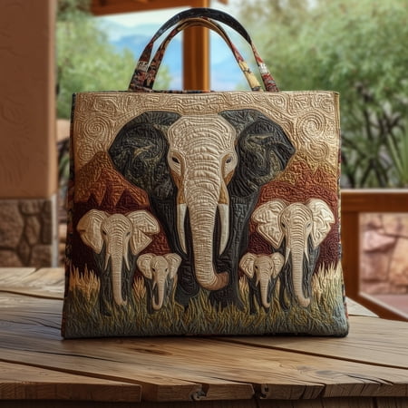 Majestic Elephant Quilted Tote Bag, Safari Inspired Carryall for Everyday Style