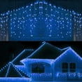 thumbnail image 1 of Luces de cortina de hadas azules con control remoto, temporizador de 8 modos para dormitorio, enchufe USB, cadena de luces colgantes de hadas navideñas para exteriores, bodas, fiestas, jardines,, 1 of 6