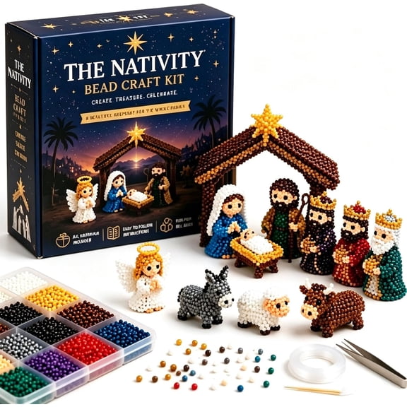 DIY Nativity Scene Beading Kit – 3D Bead Craft Set for Christmas, Holy Family Figures, Religious Handmade Decoration, Family Holiday Gift
