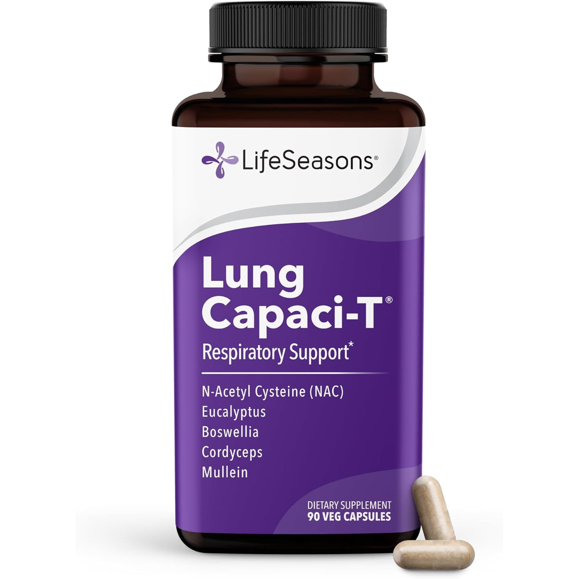 Lung Capaci-T - Respiratory Support Supplement - CoQ10, N-Acetyl Cysteine, Boswellia, Eucalyptus, Mullein, Green Tea, Nettle & Peppermint - Increases Oxygen Capacity & Reduces Mucus - 90 Capsules