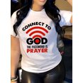 thumbnail image 2 of Women's Connect To God Prayer Graphic T‑Shirt, Faith Religious Wifi Quote Short Sleeve Crew Neck Casual Tee, 2 of 13