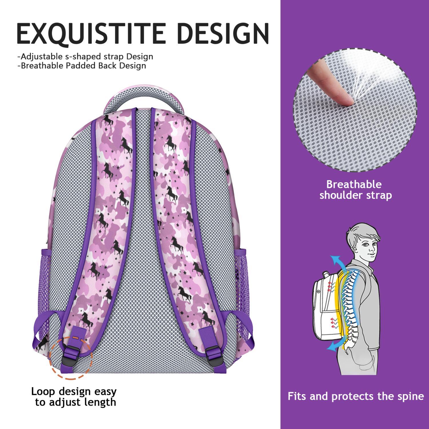 Fantasy Unicorn & Floral Backpack - Waterproof Student Bag with Mythical Horse Design, Padded Straps & Spacious Compartments