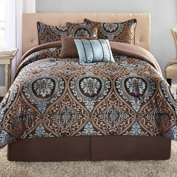 Mainstays Victoria Jacquard Brown 7 Piece Comforter Set King