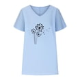 thumbnail image 3 of WREESH Women's V-Neck Cotton Linen T-Shirt Casual Short Sleeve Top with Graphic Print Blue, 3 of 5