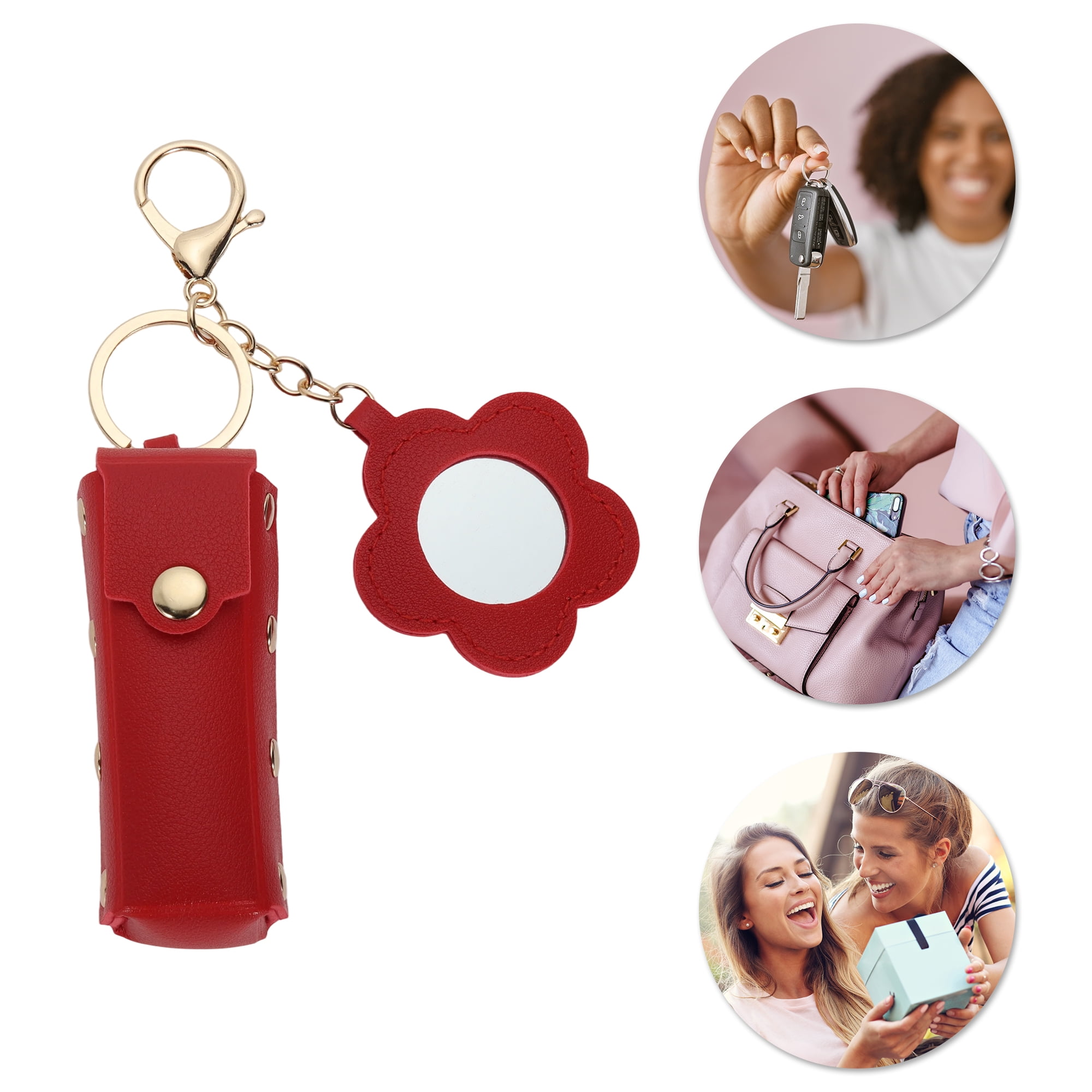 Unique Bargains Durable Flower Mirror Handbag Charms Keychains 1 Piece Red