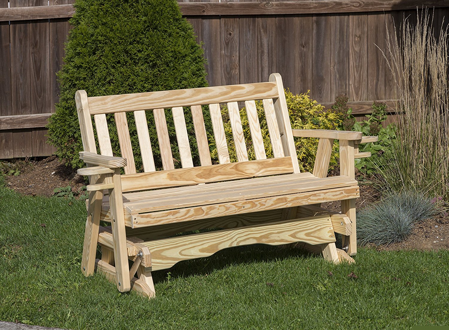 - 4 Ft Natural Amish Heavy Duty 800 Lb Mission Pressure Treated Porch Patio Garden Lawn Outdoor GLIDER with cup holders