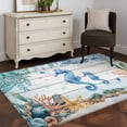 thumbnail image 3 of Seahorse Coastal Area Rugs 3'x5', Small Throw Rugs for Living Room Bedroom, Summer Nautical Starfish Coral Grey Wooden Indoor Outdoor Rug Non-Slip Low Pile Carpet Runner Reversible Floor Mats, 3 of 8