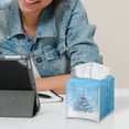 thumbnail image 6 of POLERO Stylish Tissue Box Holder Blue Christmas Tree Square Tissue Cube Cover Leather Facial Organizer for Bathroom, Tabletop, Car, Night Stands, Office, Home, Kitchen, 5.1''X5.1''X5.5'', 6 of 7