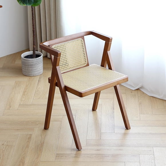 Rattan  Chairs  Modern Mid Century Dining Chairs Set of Comfy Armchairs  Rattan Chairs with Armrest for Bedroom Living Room Reading Room Dining Kitchen  Wood