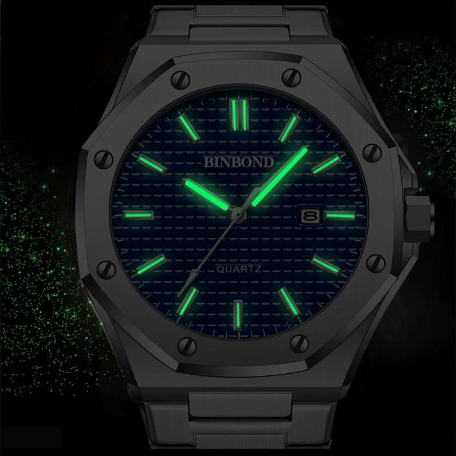 BINBOND Fashion Casual Men Watches Big Dial Silver Stainless
