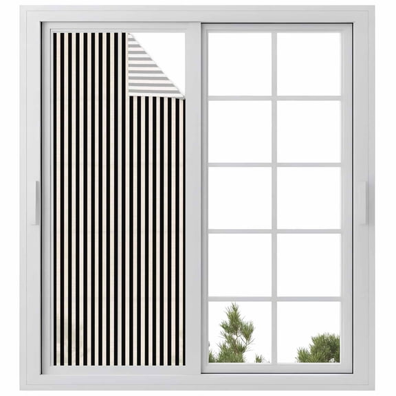 Black Striped Window Privacy Film, Modern Simple Farmhouse Beige Vintage Static Cling UV Sun Blocking Heat Control Window Tint Day and Night, Non-Adhesive One Way Windows Privacy Cover 29.5''x78.7''
