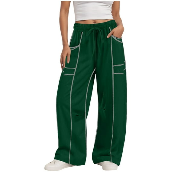 TTUHYWXI Womens Barrel Sweatpants High Waisted Wide Leg Pants Drawstring Athletic Baggy Pants Lounge Sweats (Black, M)