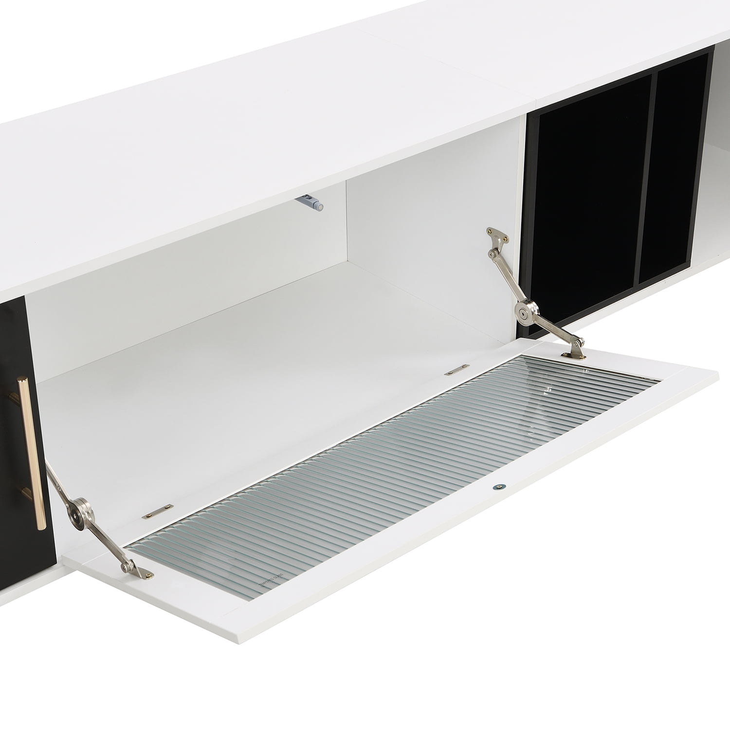 Kadyn Glass Door TV Stand Console, TV Entertainment Center with Golden Metal Handles&Legs for TVs Up to 80", White Kadyn Glass Door TV Stand Console, TV Entertainment Center with Golden Metal Handles&Legs for TVs Up to 80", White