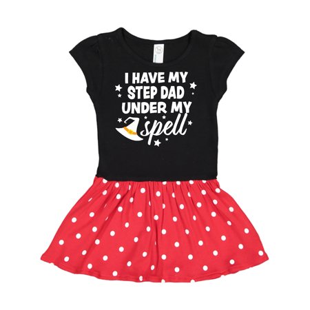 

Inktastic I Have My Step Dad Under My Spell with Cute Witch Hat Gift Toddler Girl Dress