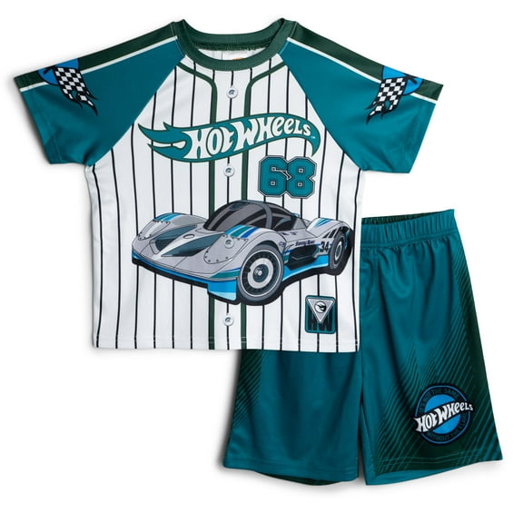 Hot Wheels Mesh Baseball Jersey Athletic T-Shirt and Shorts Outfit Set Toddler to Big Kid
